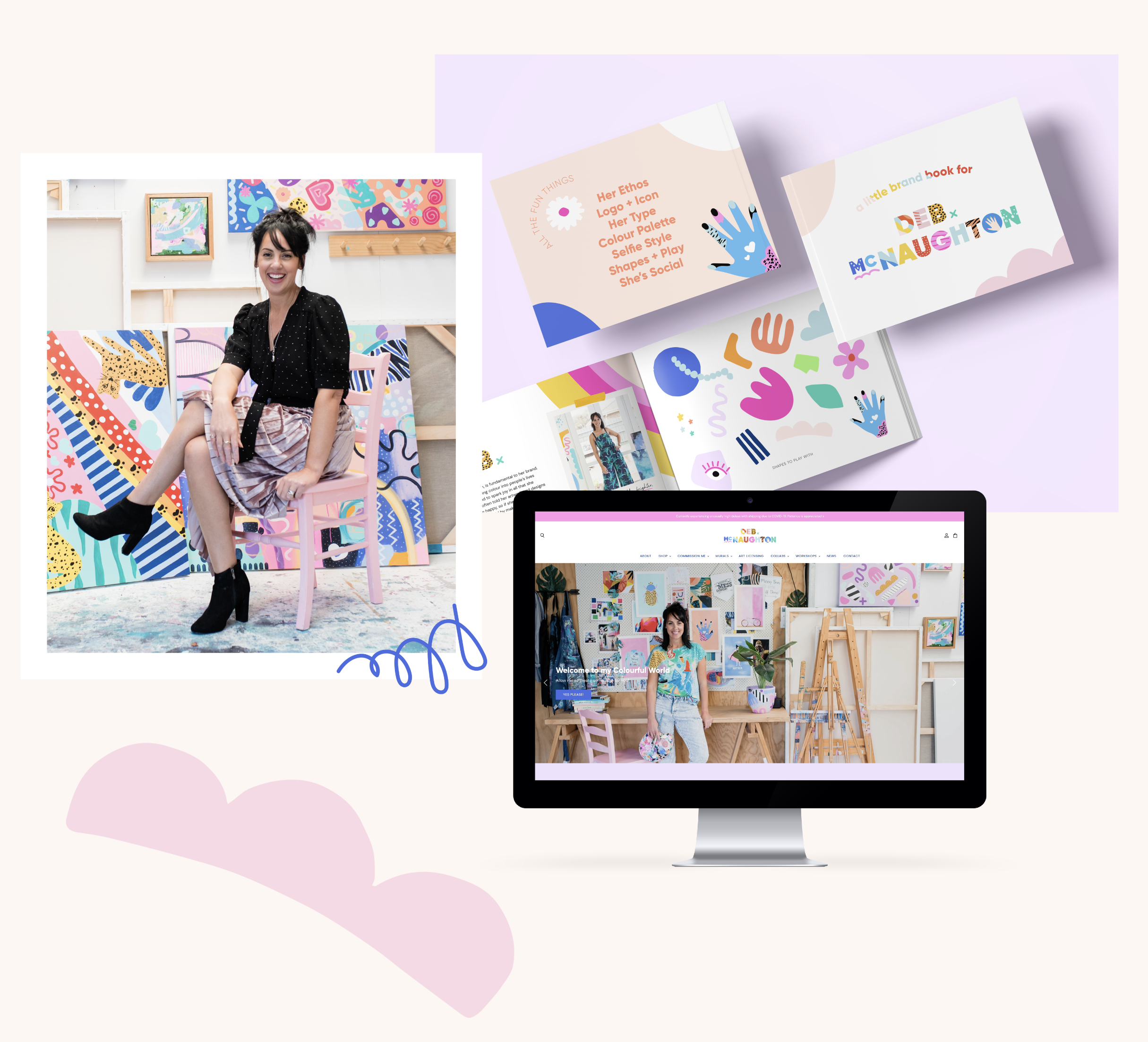 Branding and website design for fun and colourful artist in Melbourne, Deb McNaughton - by Crystal Oliver